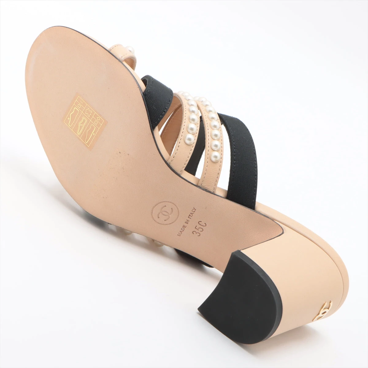 CHANEL  ミュール　ココマーク　サイズ35  箱&保存袋&ショッパー付美品 シャネル ココマーク レザー ウェッジソールサンダル 35C