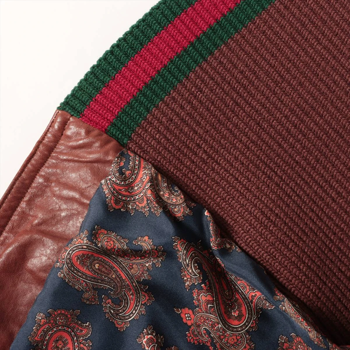 グッチ レザー×シルク レザージャケット 50 メンズ ブラウン 474055