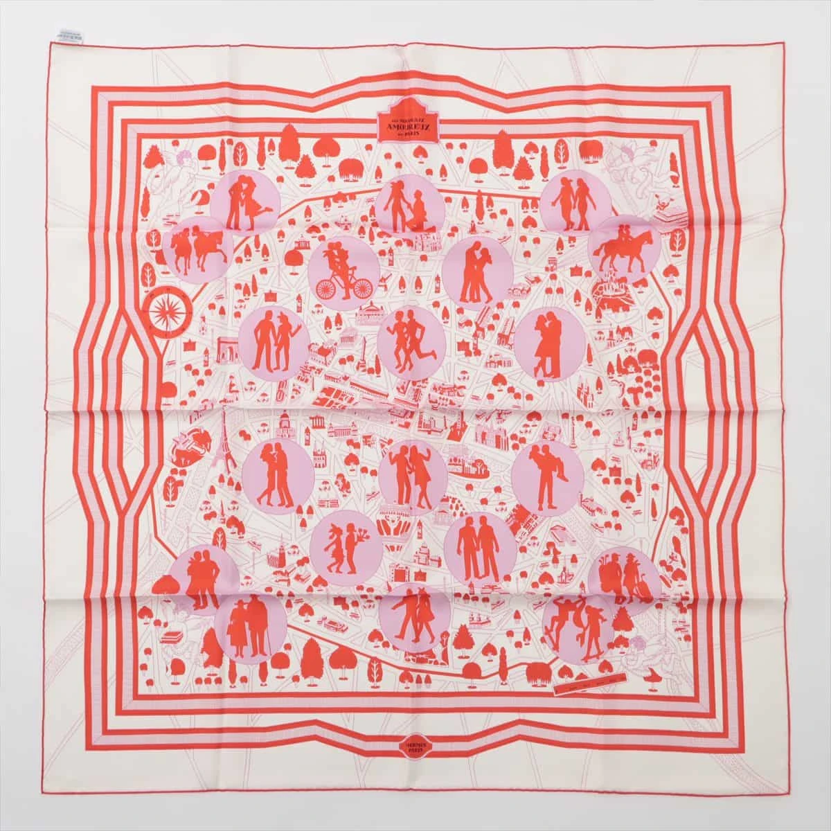 エルメス カレ90 LES AMOUREUX DE PARIS パリの恋人 スカーフ シルク  