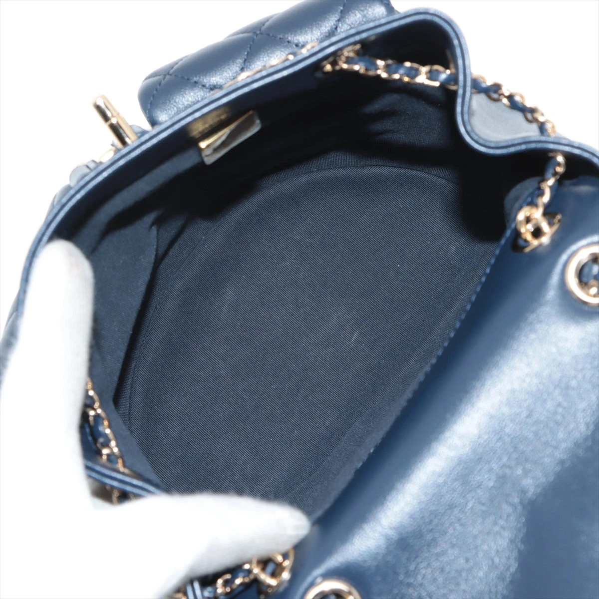 シャネル マトラッセ レザー チェーンリュック ネイビー ゴールド金具