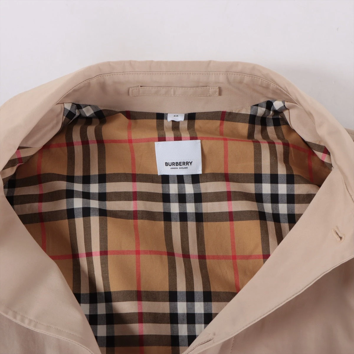 【美品】BURBERRY コットン ステンカラーコート 46 英国製 バーバリー コットン ステンカラーコート 46 ベージュ 8074071