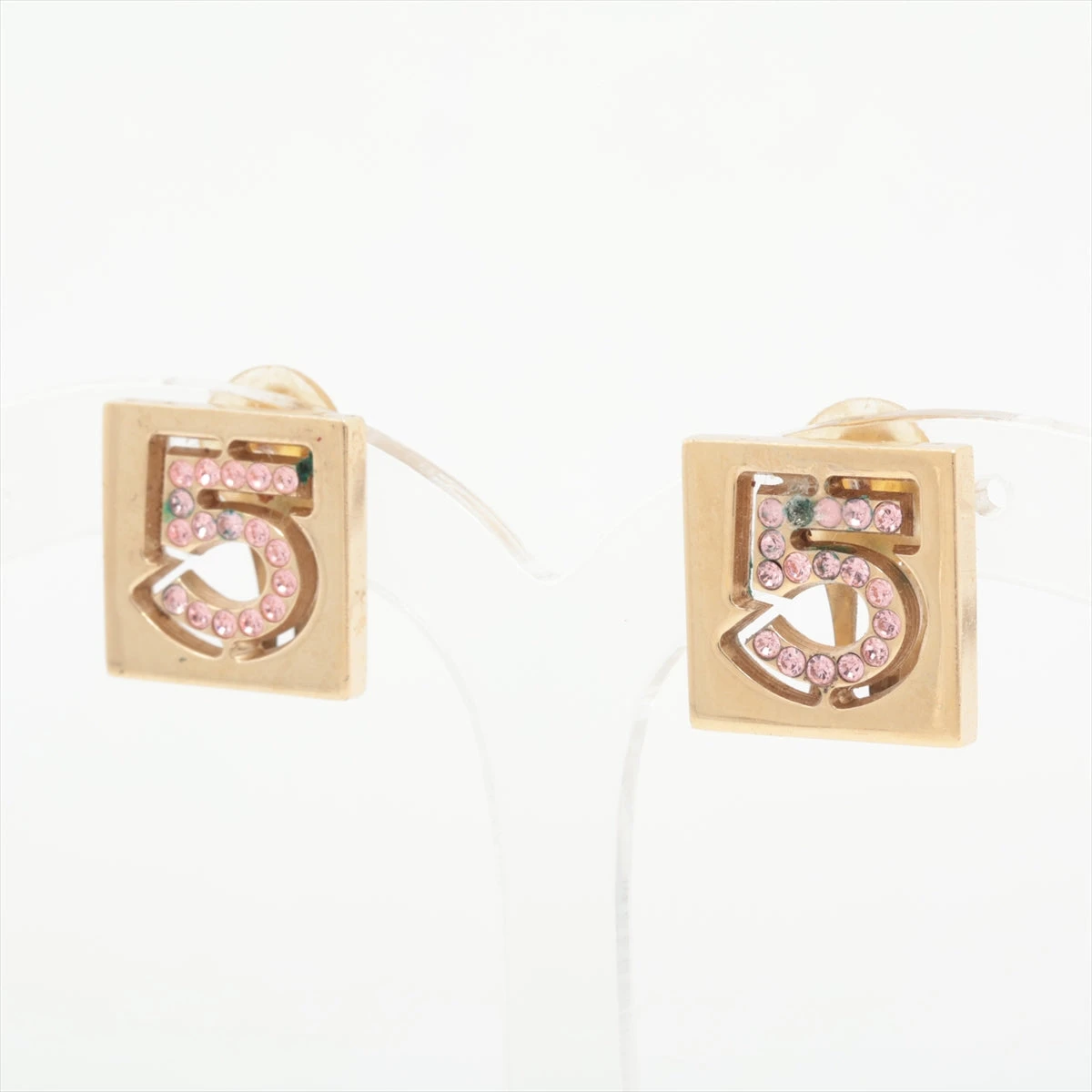 シャネル No.5 イヤリング(両耳用) GP×ラインストーン ゴールド×ピンク  