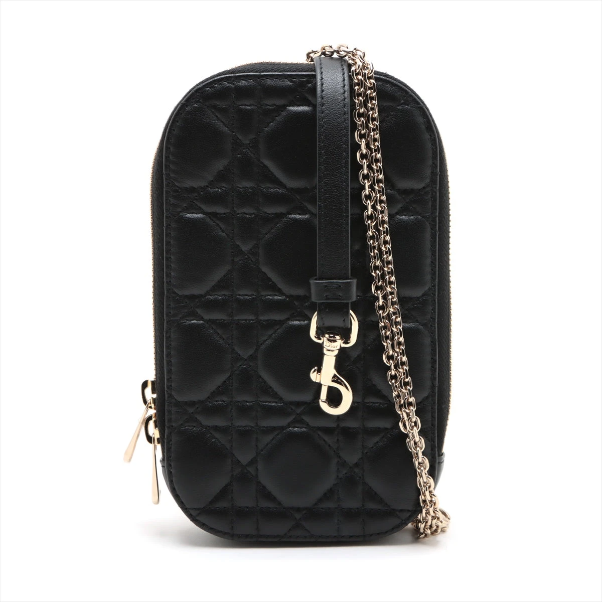 ディオールブラックレザーショルダーバッグ カナージュチェーン