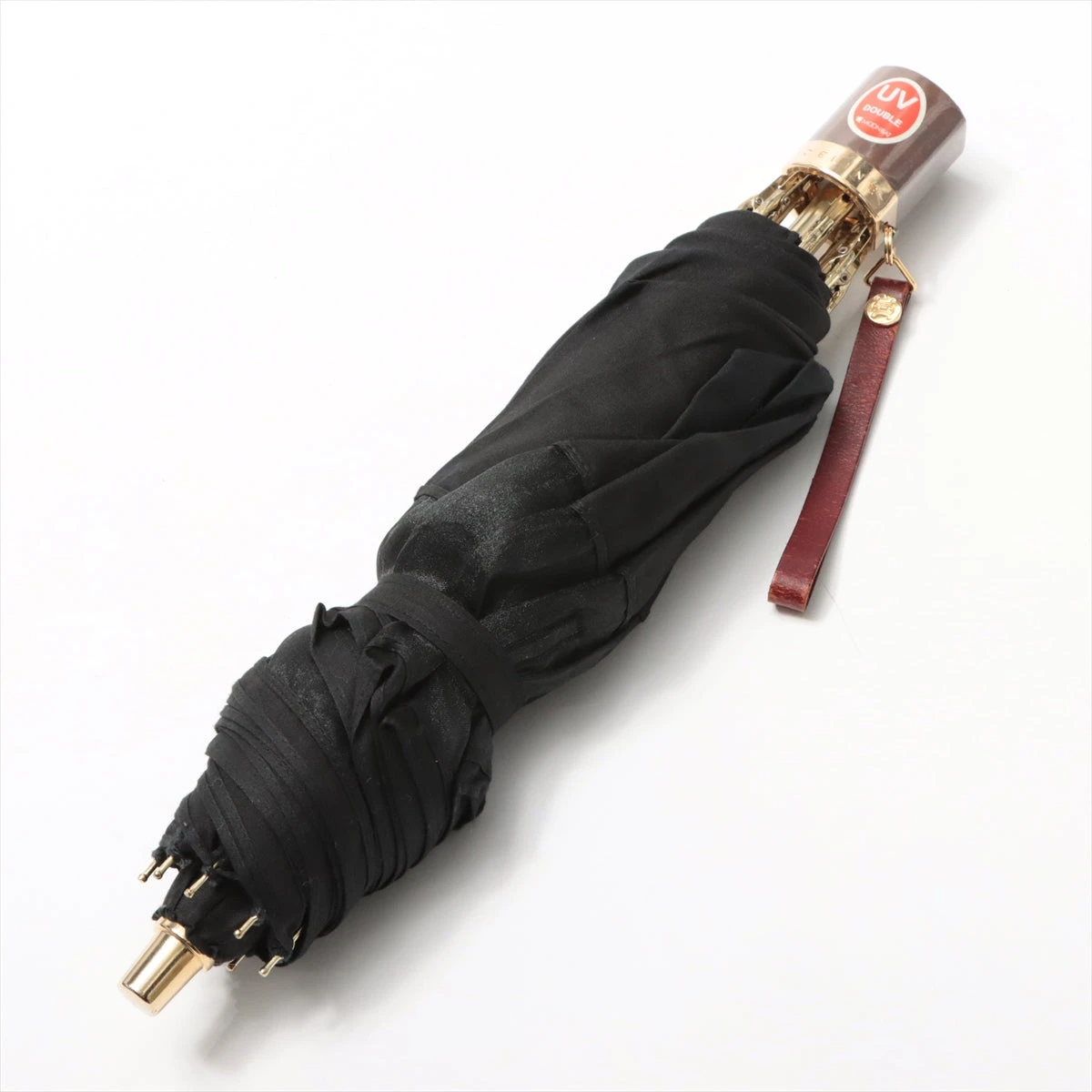【美品】セリーヌ 折りたたみ傘 日傘 Cマカダム トリオンフ　黒　晴雨兼用 美品】セリーヌ 折りたたみ傘 日傘 Cマカダム トリオンフ 黒