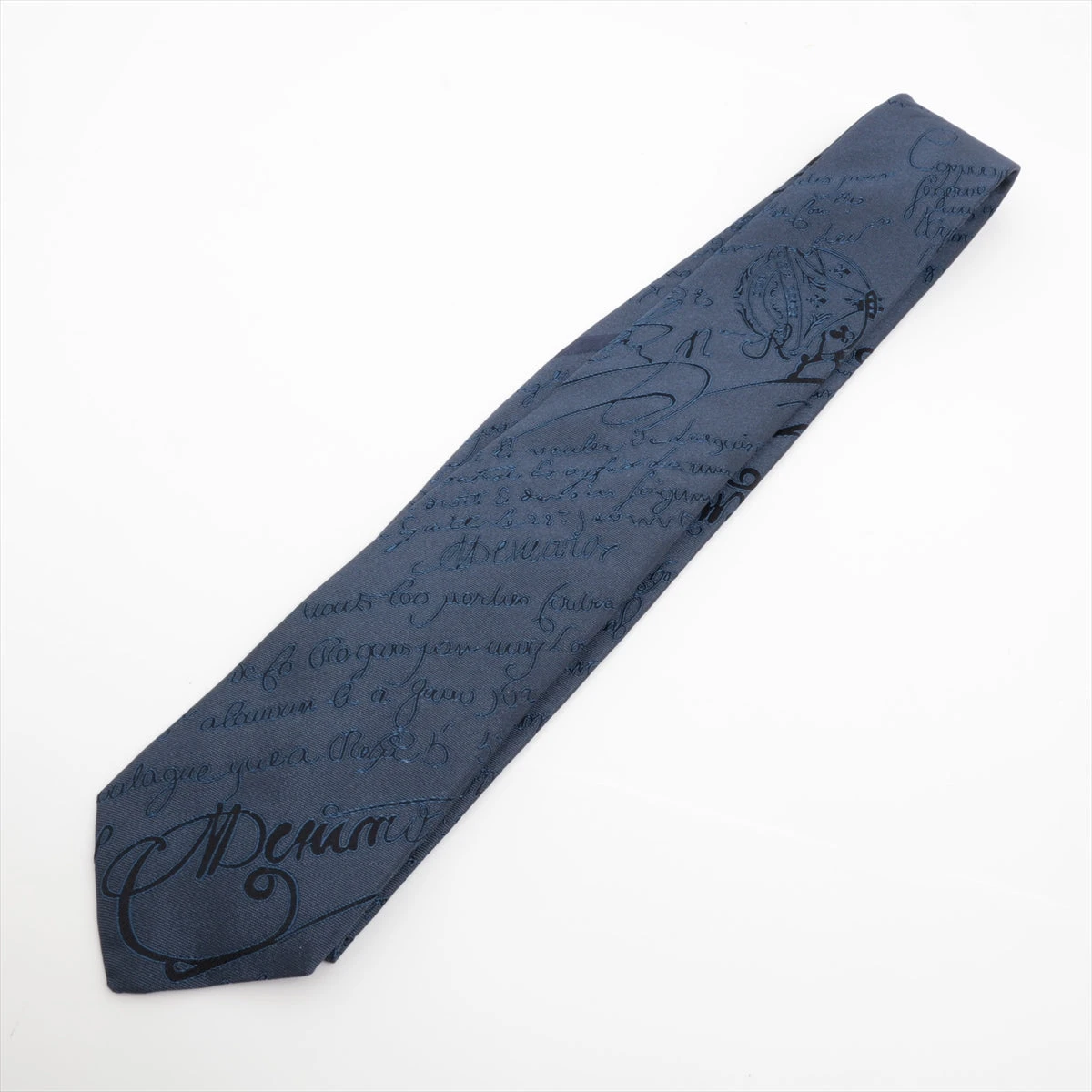 新品　付属品完備 Berluti カリグラフィ ネクタイシルク ネイビー 美品○BERLUTI ベルルッティ マルベリーシルク100% カリグラフィ