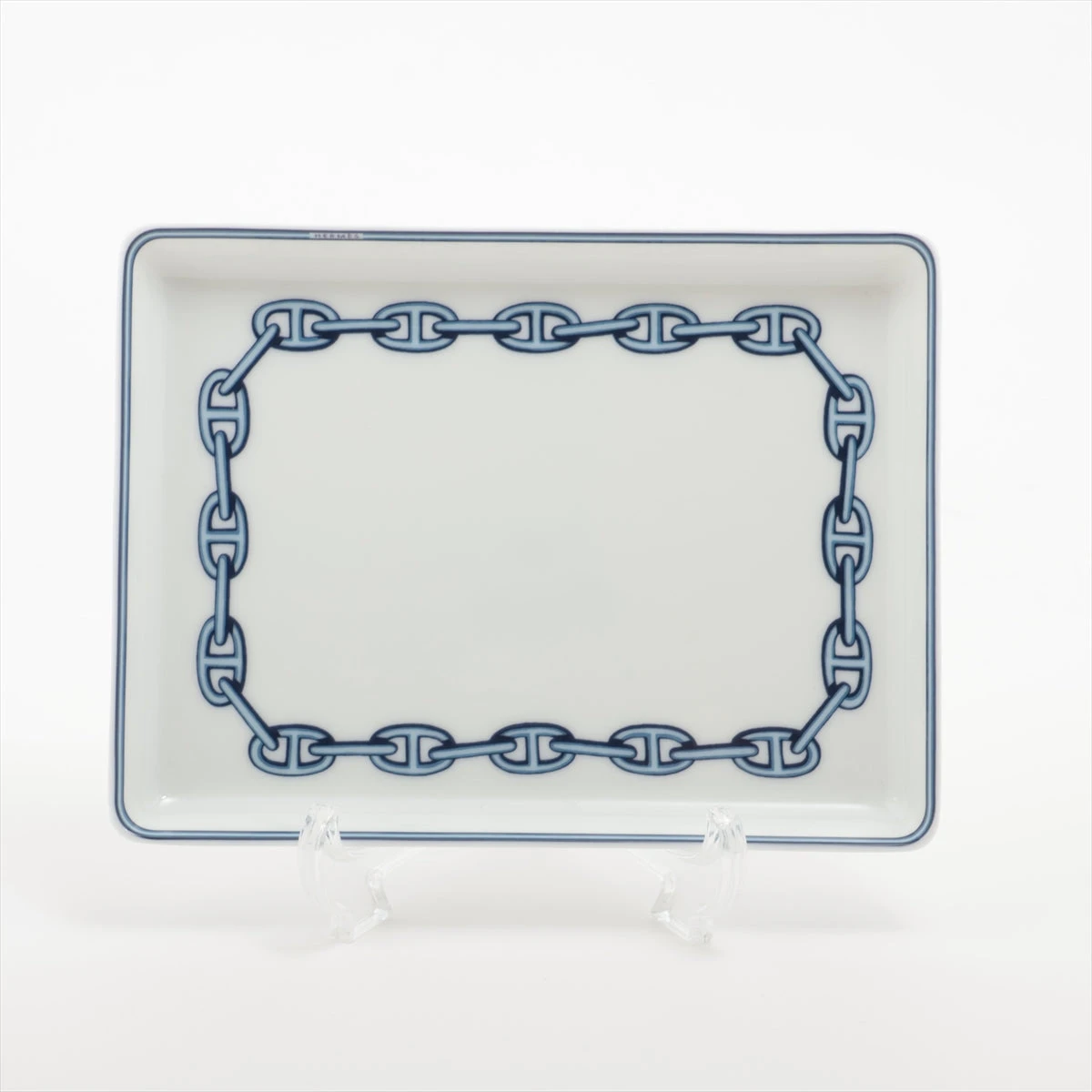 エルメス　シェーヌダンクル　ブルー　12×16cm　長方形プレート　HERMES 美品】エルメス シェーヌダンクル ブルー 12×16cm 長方形