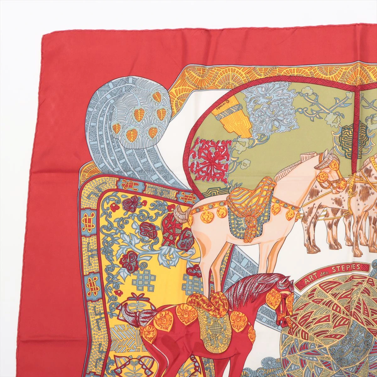 HERMES エルメス カレ90 ART des STEPPES オレンジ シルク