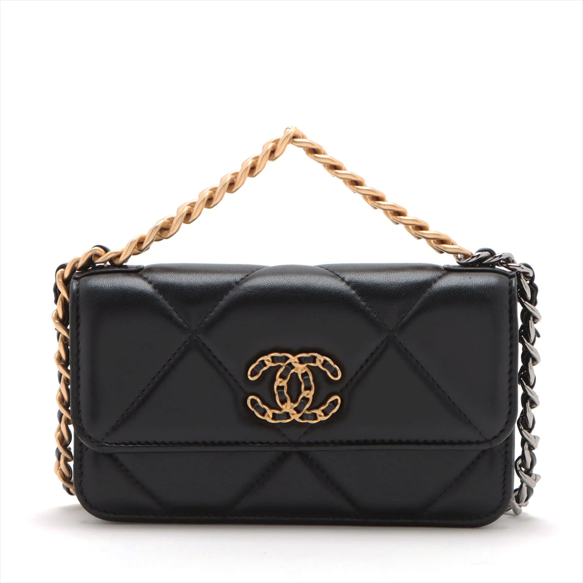 【CHANEL 】チェーンウォレット 黒×ゴールド ラムスキン シャネル シャネル19 ラムスキン チェーンウォレット ブラック