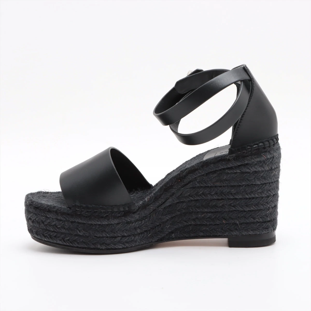 HERMES 黒 レザー ウェッジソールサンダル　37サイズ エルメス エズ レザー ウェッジソールサンダル 37 レディース