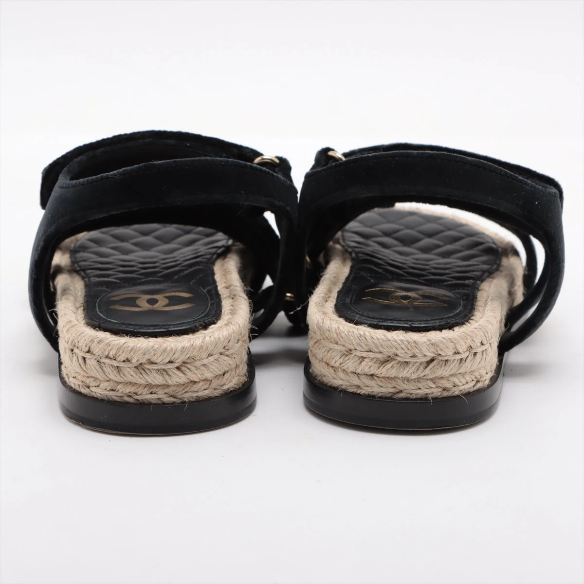 シャネル ココマーク ベルベット×レザー サンダル 35C