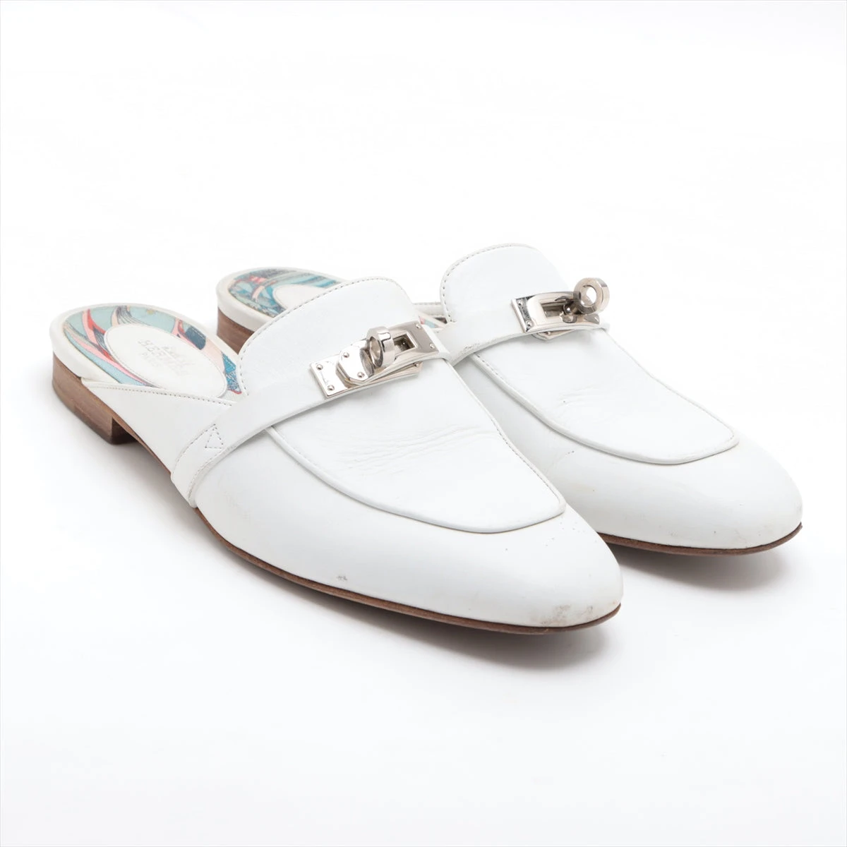 エルメス オズ レザー ミュール 37 レディース ホワイト ケリー金具