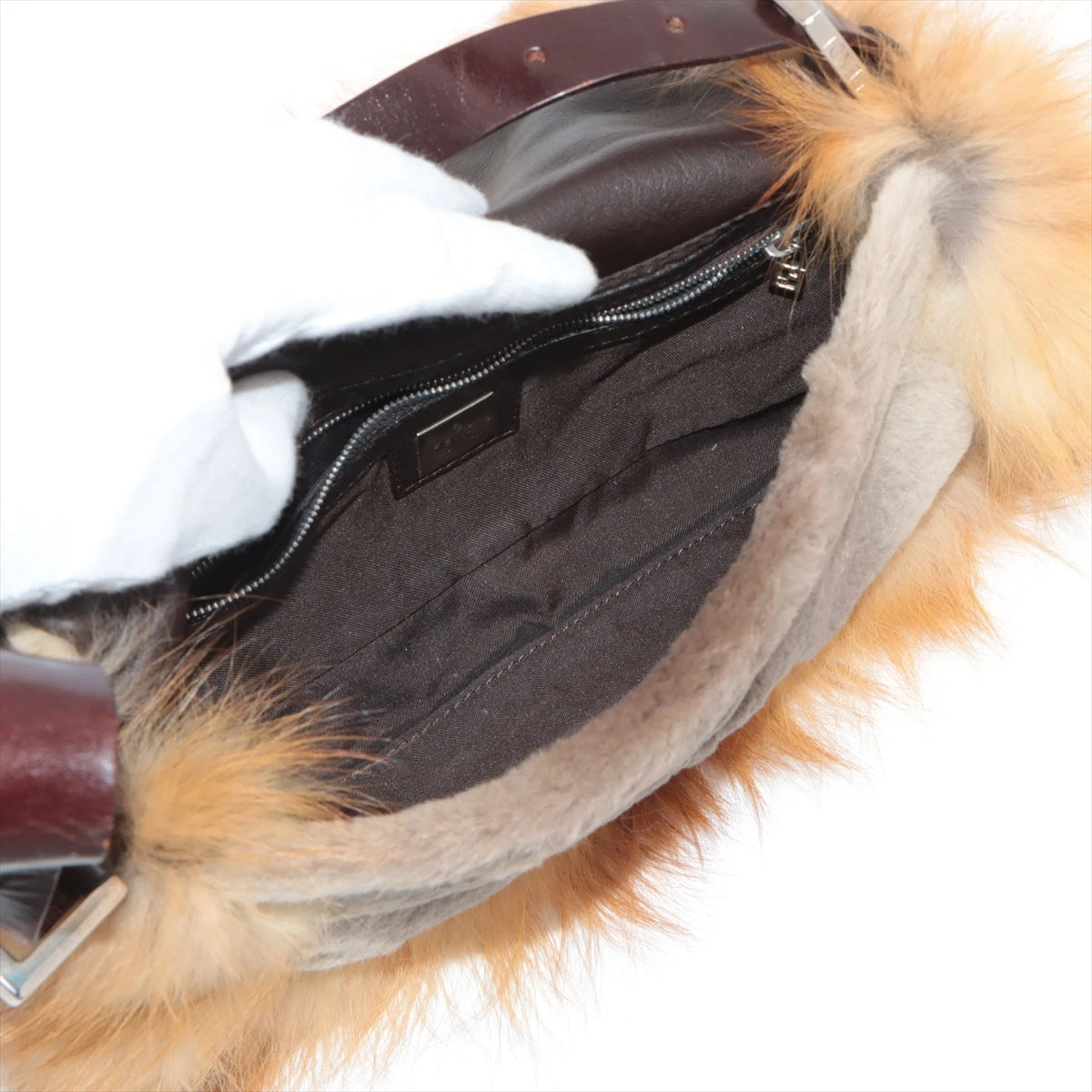 フェンディ マンマバケット ファー×レザー ショルダーバッグ ブラウン