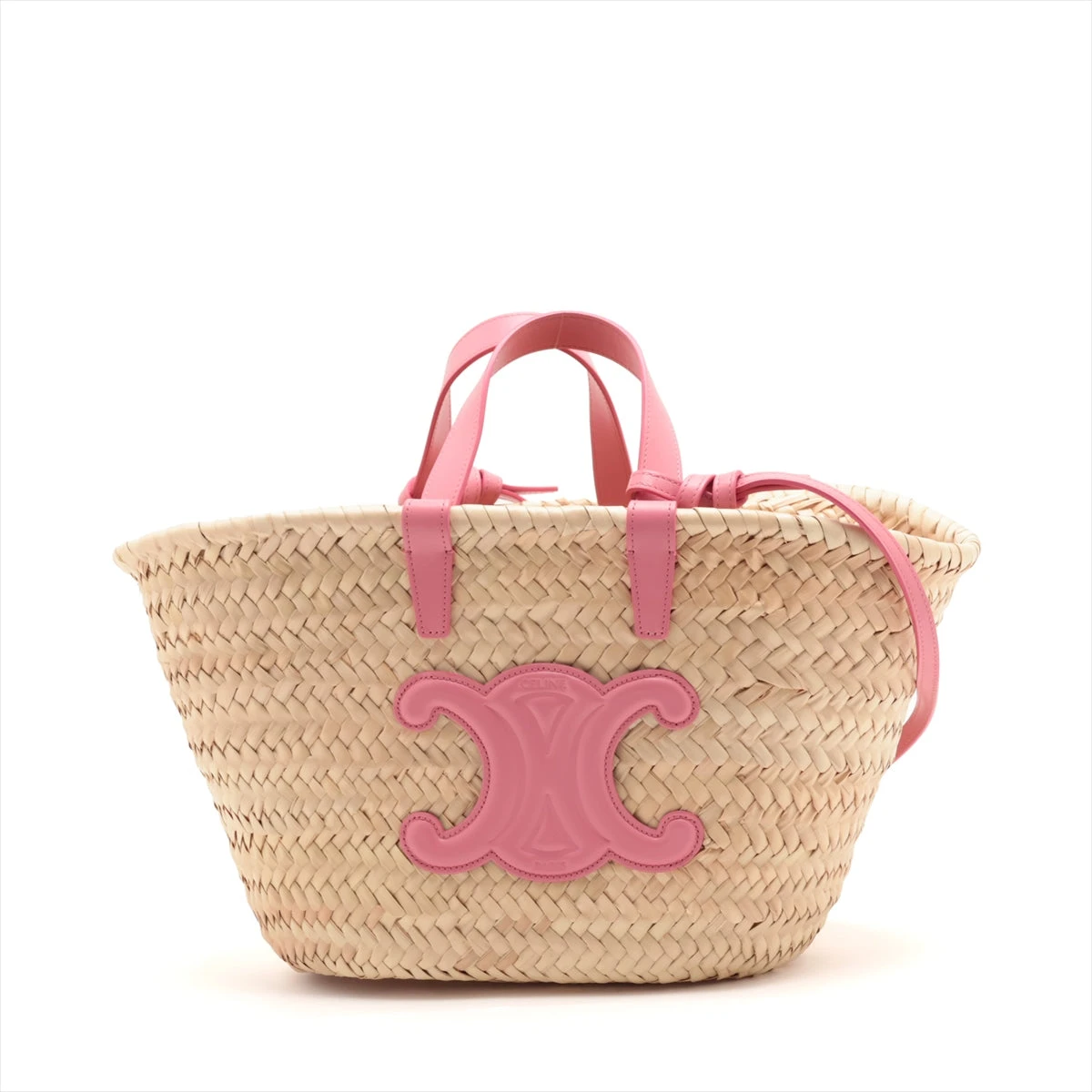CELINE セリーヌ　トリオンフ カゴバッグ スモール ピンク セリーヌ トリオンフ バスケット ラフィア×レザー カゴバッグ
