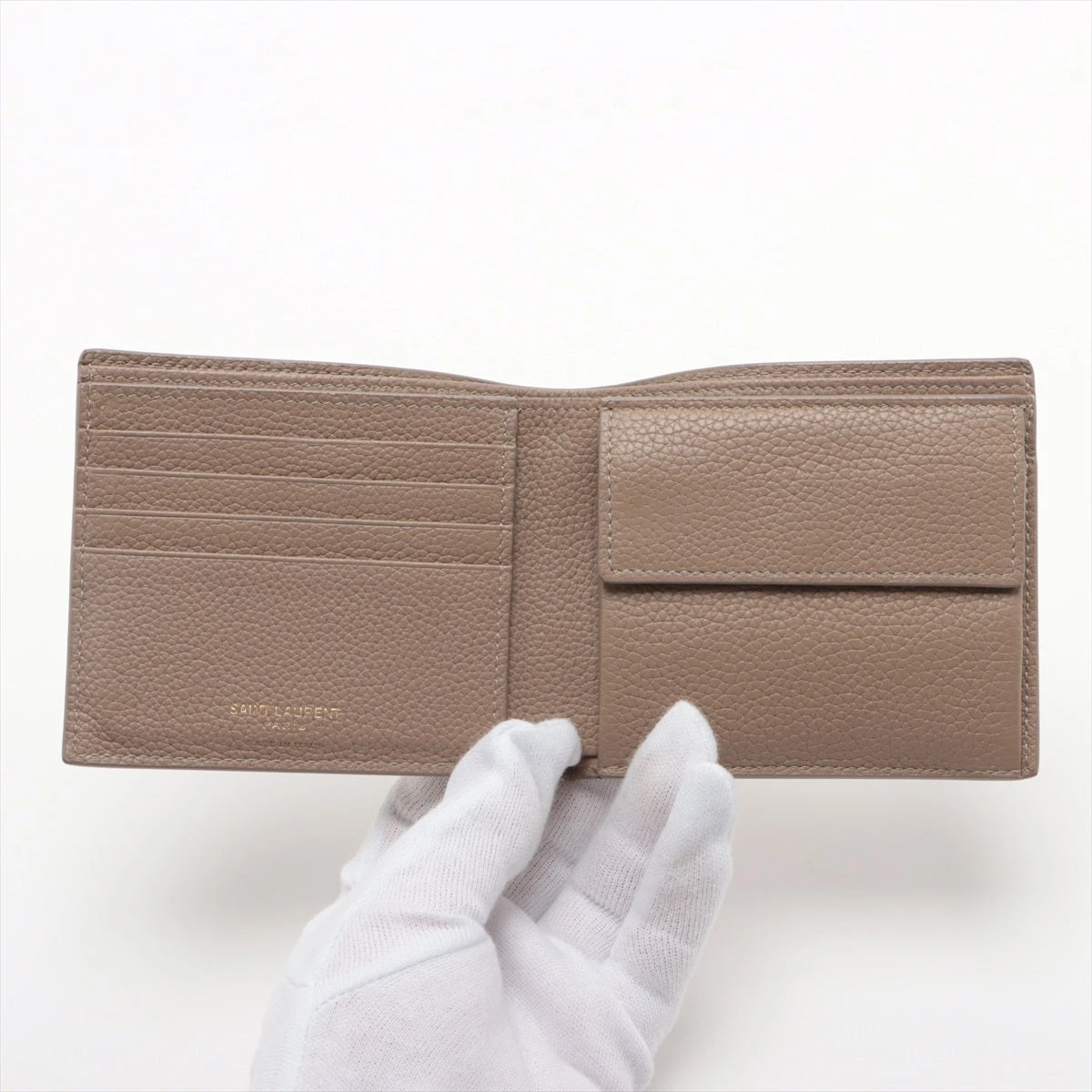 YSL 二つ折り財布 ベージュ レザー 美品 イヴサンローラン YSL クリームベージュ レザー 二つ折り
