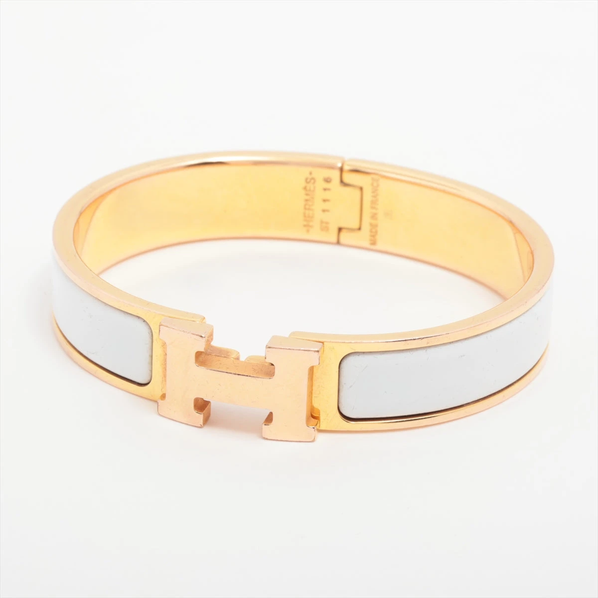 【美品】HERMES バングル　クリッククラックPM ホワイト　ゴールド エルメス Hバングル クリッククラックPM バングル GP ホワイト