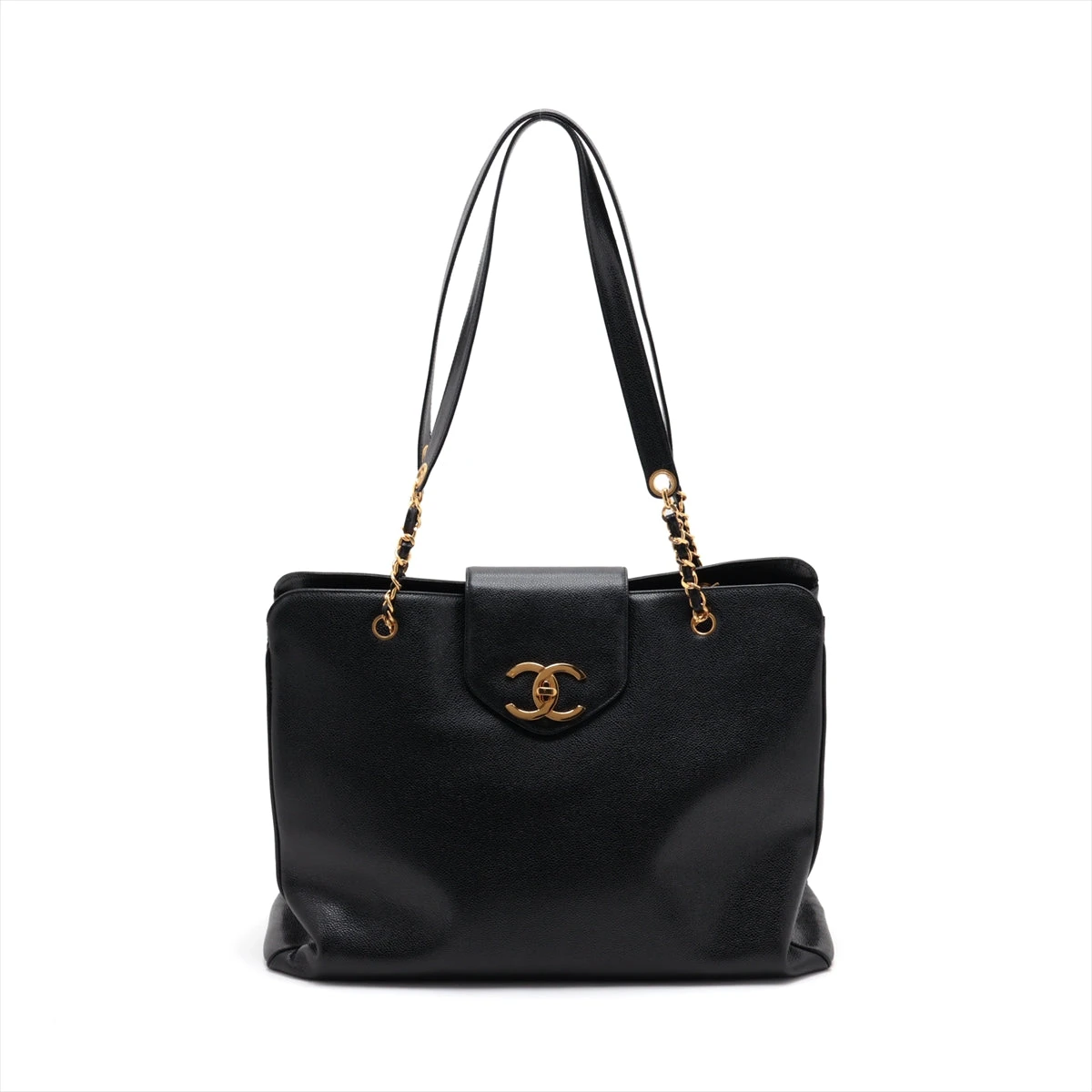 CHANEL A4収納可 CC キャビア ゴールドチェーン トートバッグ シャネル スーパーモデル キャビアスキン チェーントートバッグ