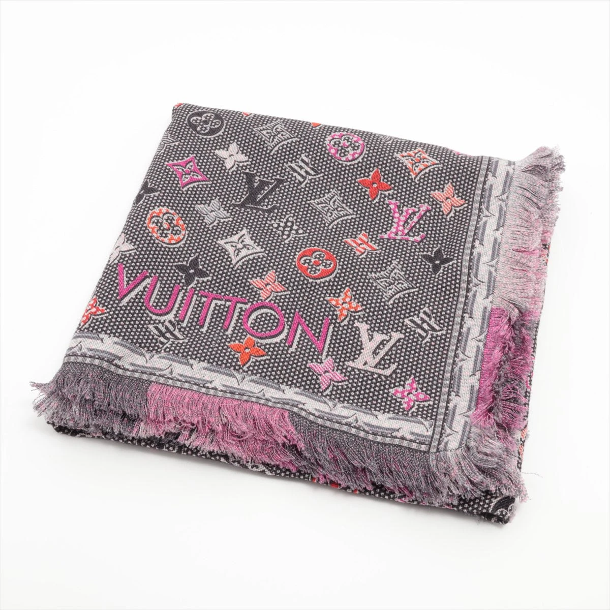 Louis Vuitton モノグラムマフラー グレー ピンクM71400