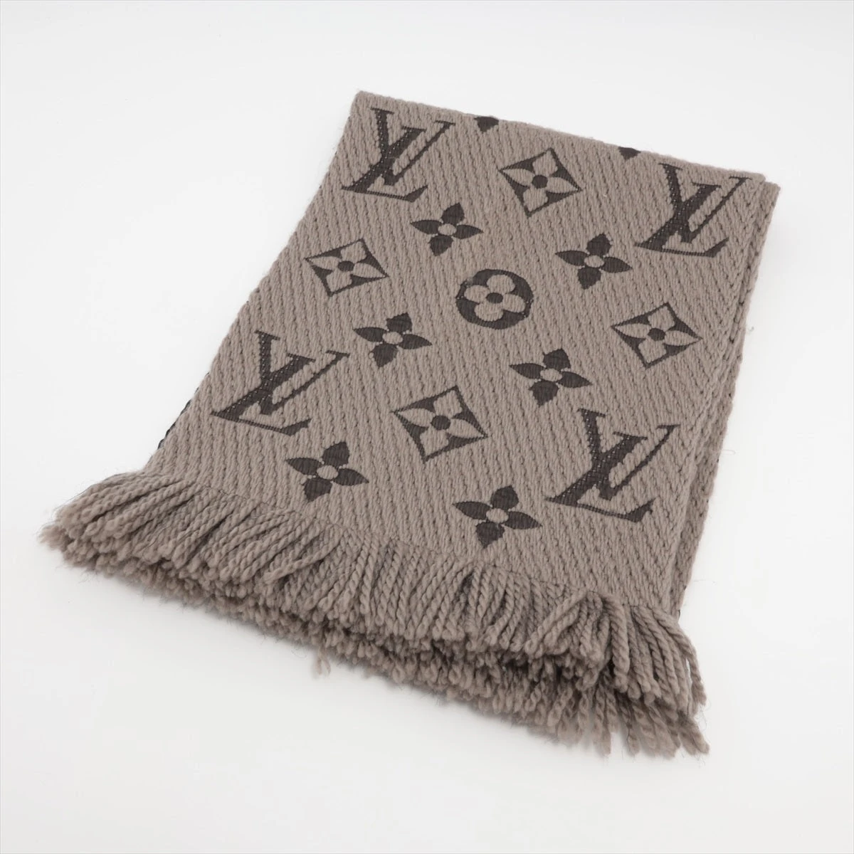 良品　ルイ・ヴィトン　エシャルプ　ロゴマニア　ロングマフラー　シルク混　ブラウン LOUIS VUITTON ルイヴィトン エシャルプ・ロゴマニア シャイン