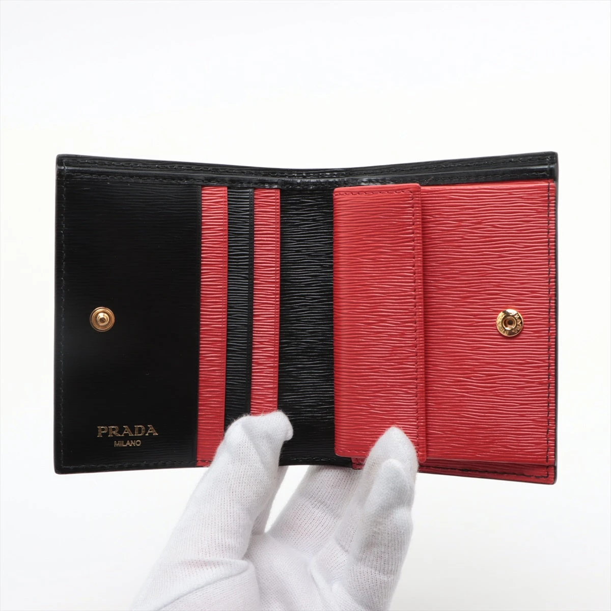 プラダPRADAヴェッテロムーブコンパクトウォレットレッド系 PRADA プラダ ヴィッテロムーブ レザー コンパクトウォレット