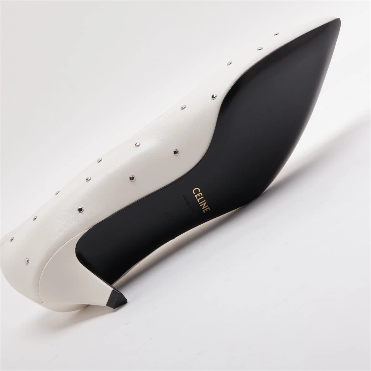 219○ CELINE ホワイト/ネイビー パンプス 箱、保存袋付き ホワイト（白）系 CELINE(セリーヌ) パンプス(レディース