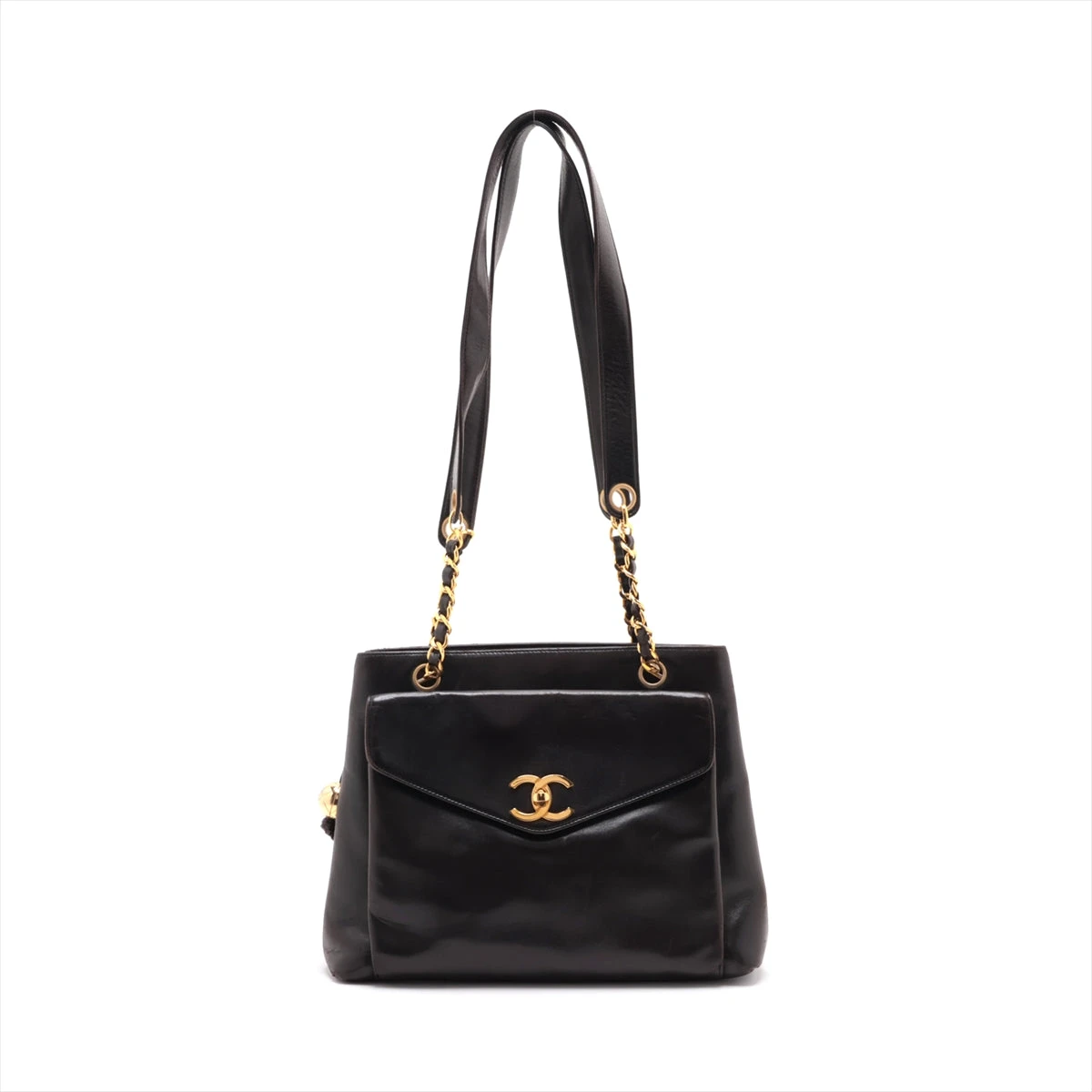 CHANEL ココマーク ラムスキン チェーントートバッグ ブラック ココマーク ラムスキン ブラック チェーン トートバッグ|古い