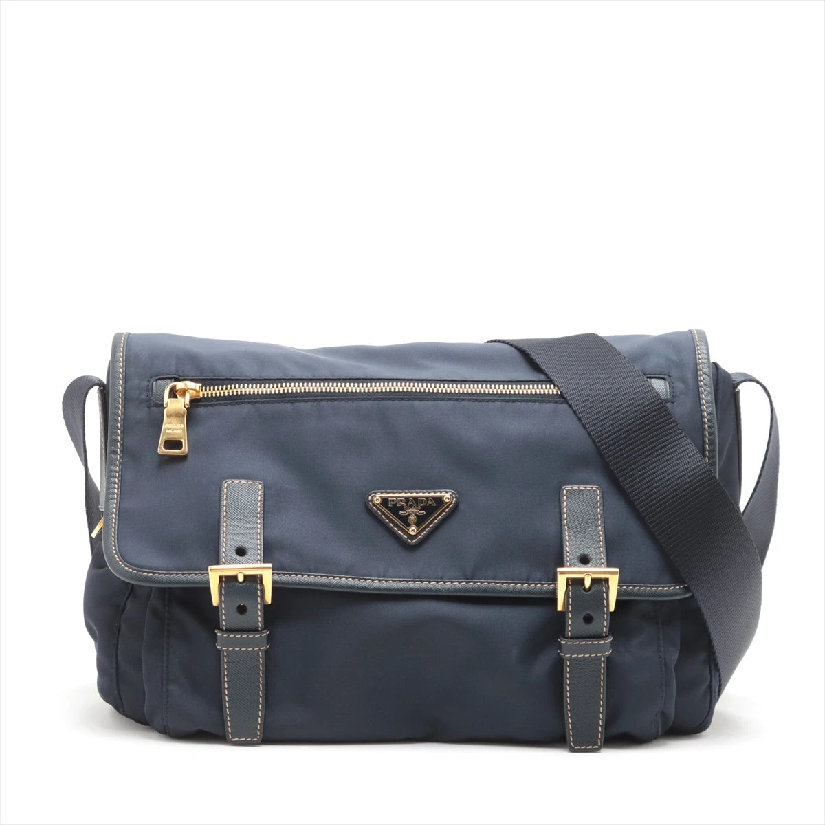 プラダ テスート ナイロン×レザー ショルダーバッグ ネイビー A2806756  