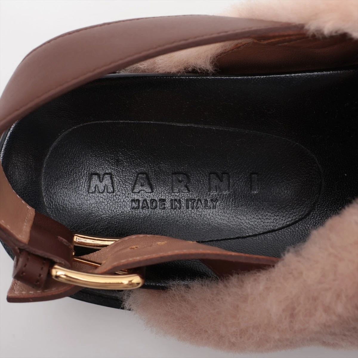 マルニ ファー×レザー サンダル 36 レディース ベージュ かかと
