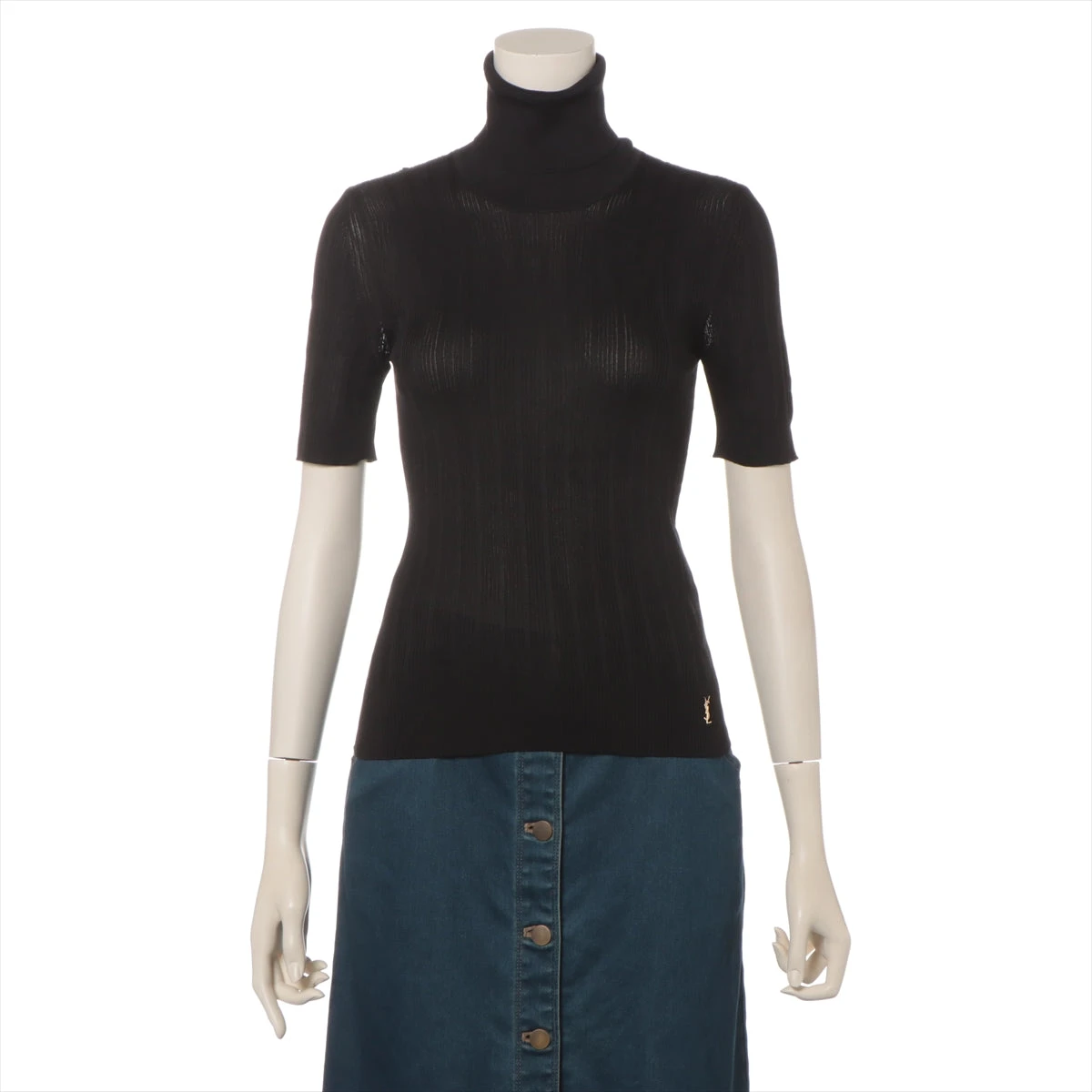 サンローランパリ 22年 シルク 半袖ニット S レディース ブラック  