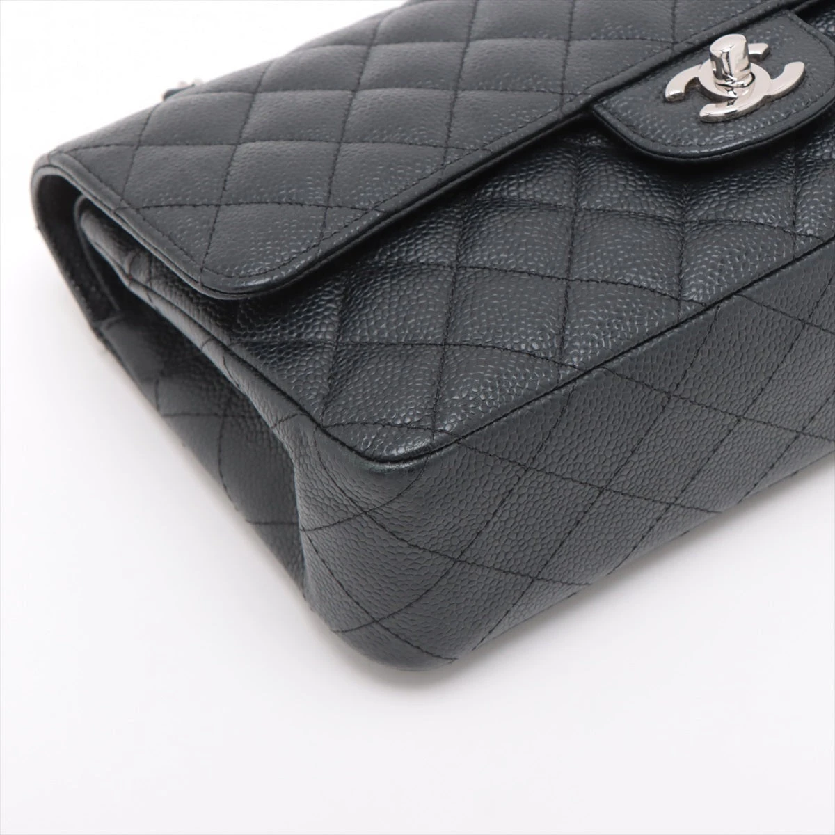 美品　シャネル　キャビアスキン　ターンロック　ハンドバッグ　ブラック CHANEL 1995年頃製 キャビアスキンCCターンロックチェーントート