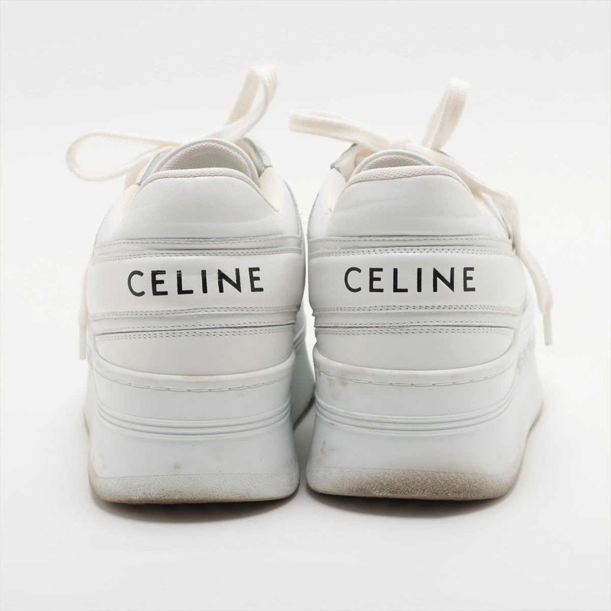 CELINE セリーヌ ブロック ロゴ スニーカー ホワイト レザー シューズ CELINE】セリーヌ ブロックスニーカー ウェッジアウトソール
