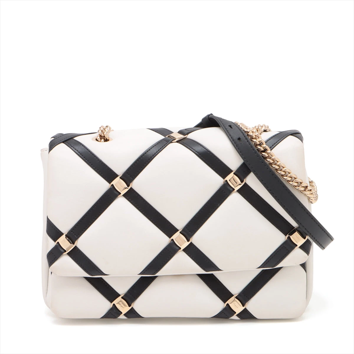 フェラガモ　ショルダーバッグ　ブラック　ホワイト　クリアバッグ フェラガモショルダーバッグブラックホワイトクリアバッグ