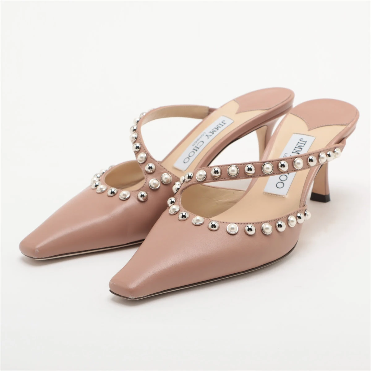 JIMMY CHOO ストーン スエード サンダル ピンヒール 36 ベージュ 靴