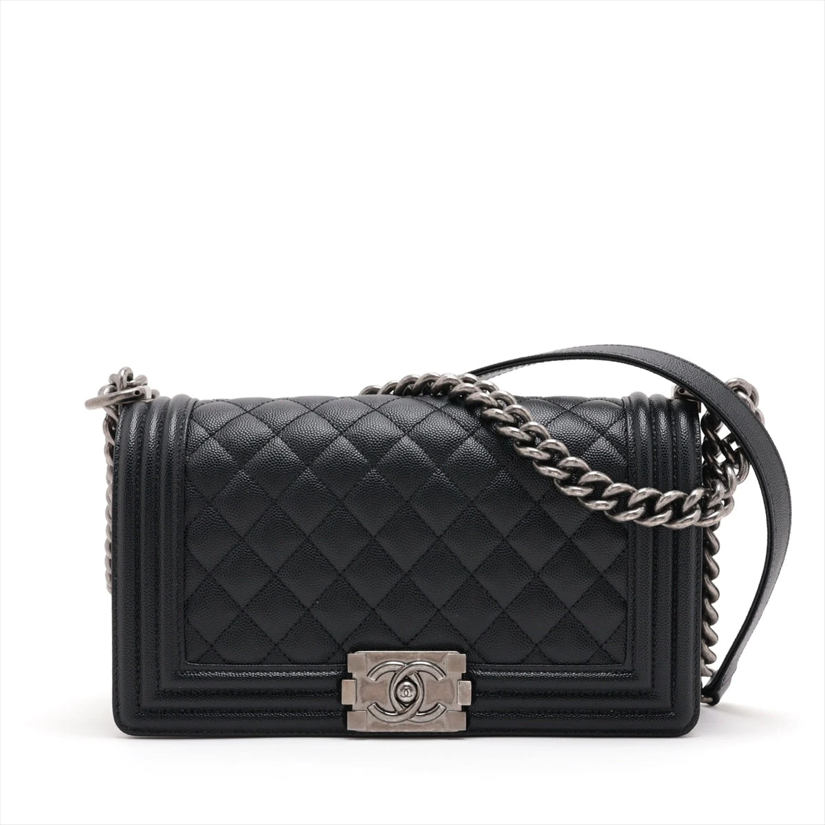 【25A】CHANEL ショルダーバッグ キャビアスキン CHANEL マトラッセ 25 ダブルフラップダブルチェーン 2003年頃