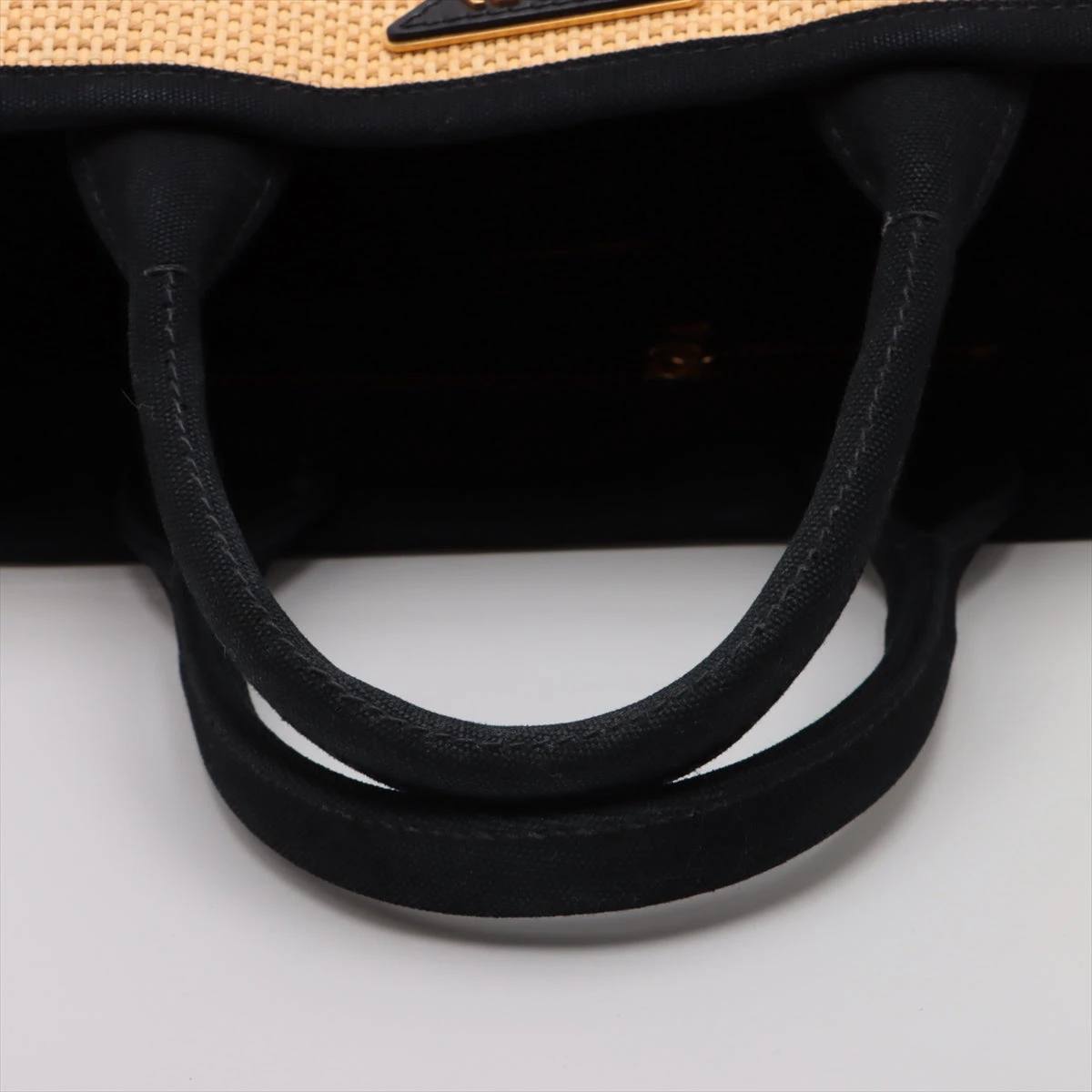 プラダ カナパ ストロー×キャンバス 2WAYハンドバッグ ブラック