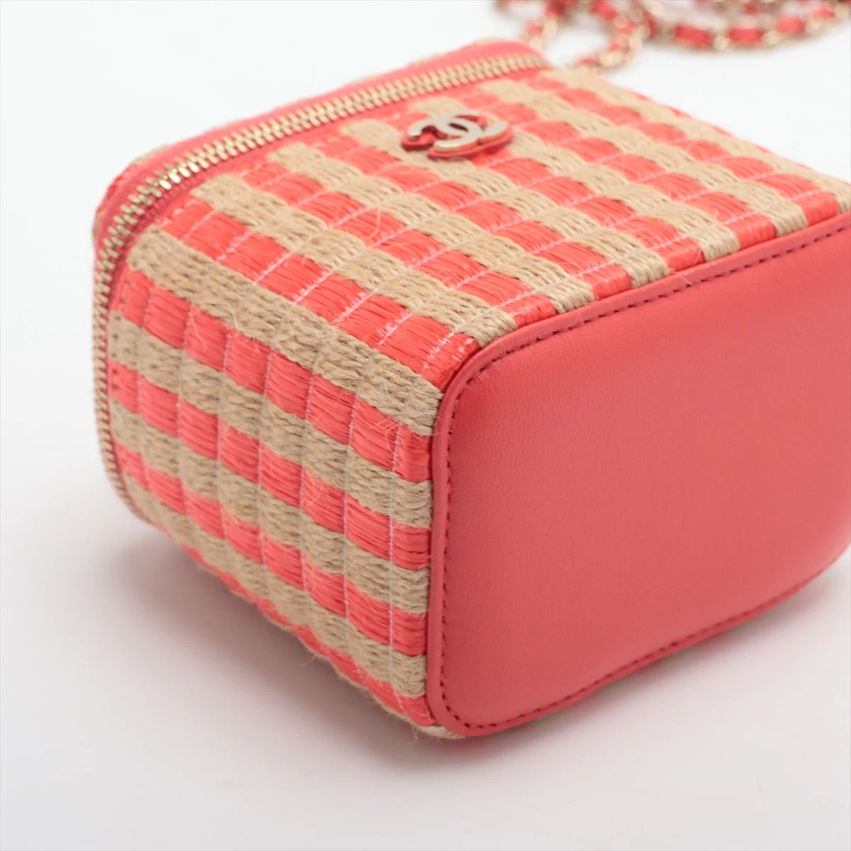 美品　CHANEL ヴァニティー　ラフィア　チェーンショルダー シャネル ココマーク ラフィア チェーンショルダーバッグ