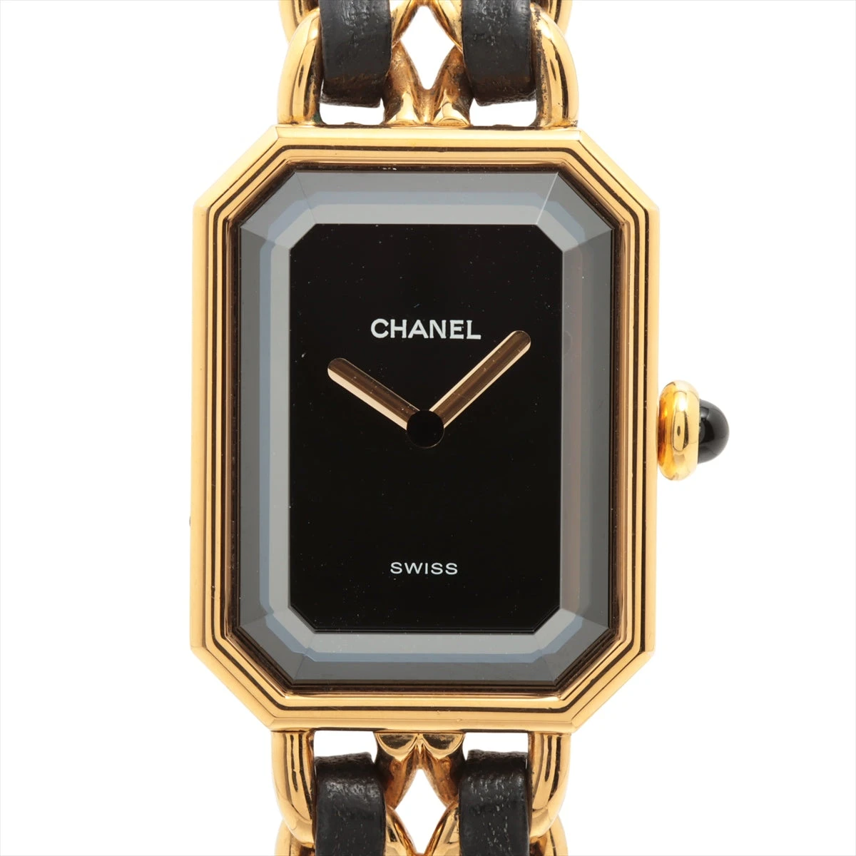 吉田chanel プルミエール サイズL 時計 シャネル プルミエールL GP×革 QZ 黒文字盤 AP072774｜中古