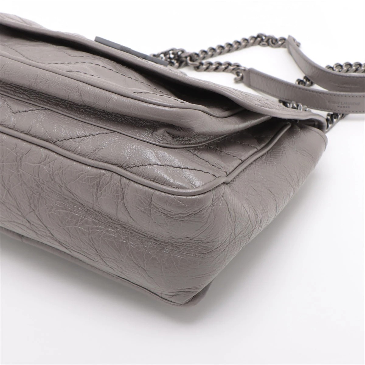 Saint Laurent Gray Sunset Leather Monogram Chain Shoulder