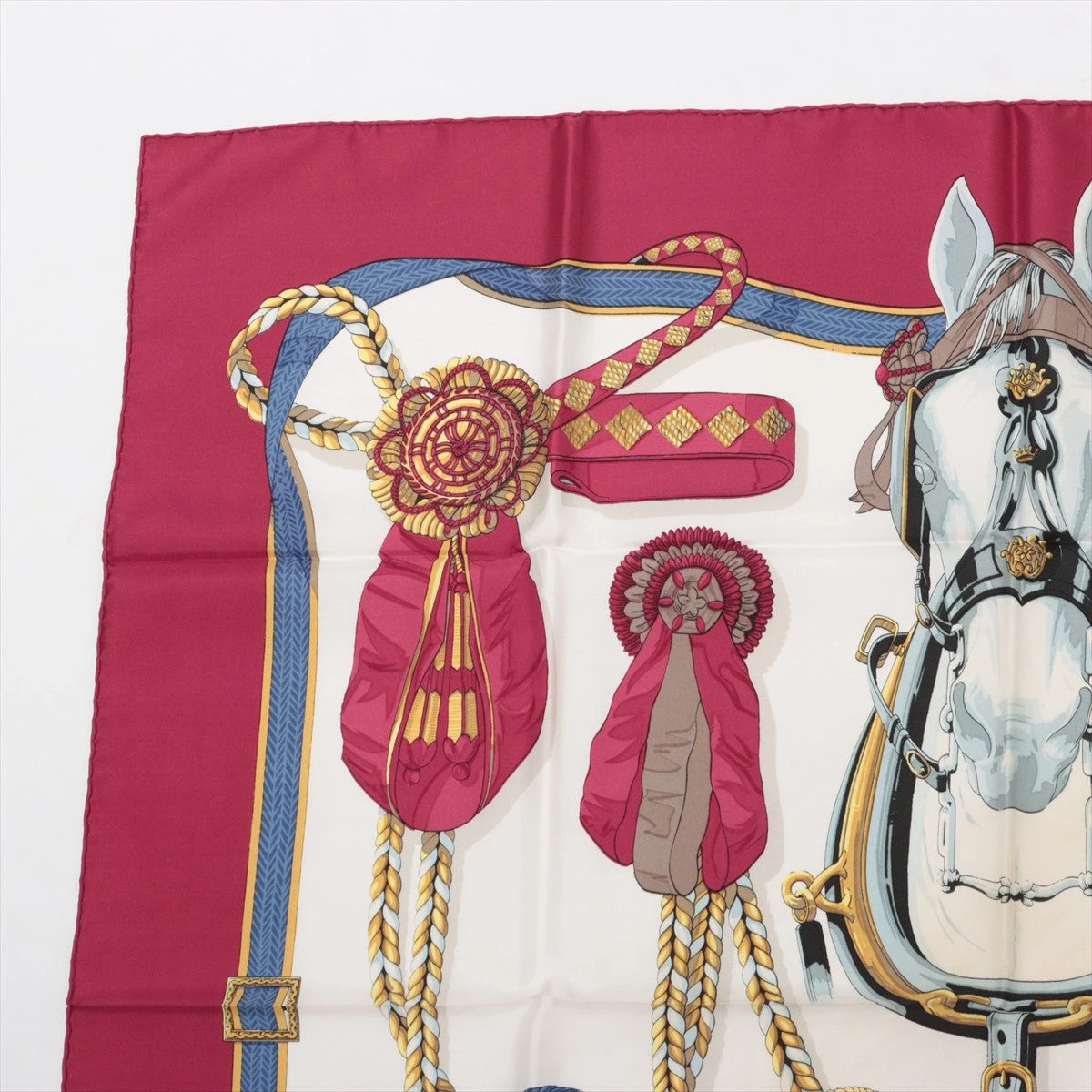 エルメス カレ90 Frontaux et Cocardes スカーフ シルク レッド