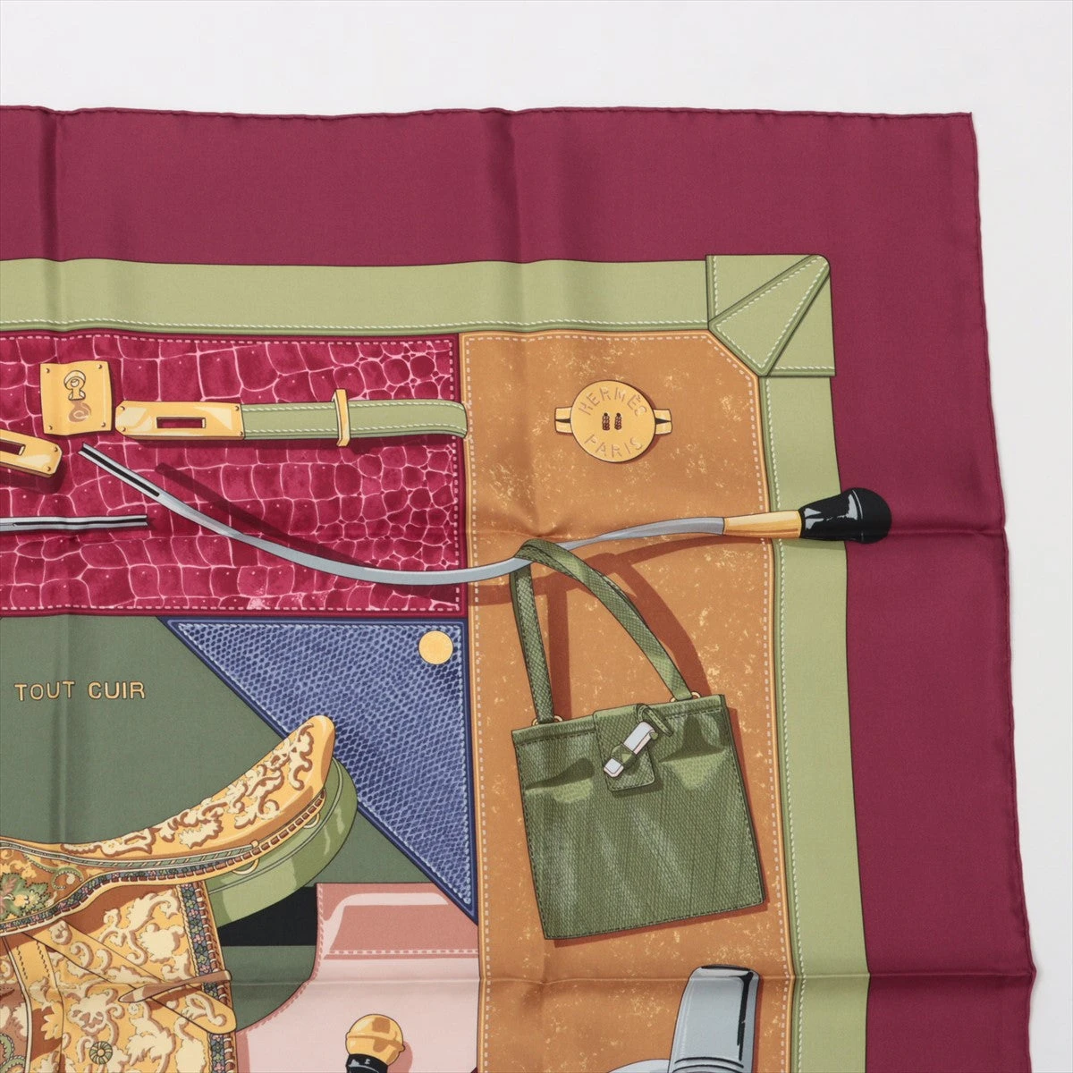 エルメス カレ90 TOUT CUIR すべて皮 スカーフ シルク グリーン