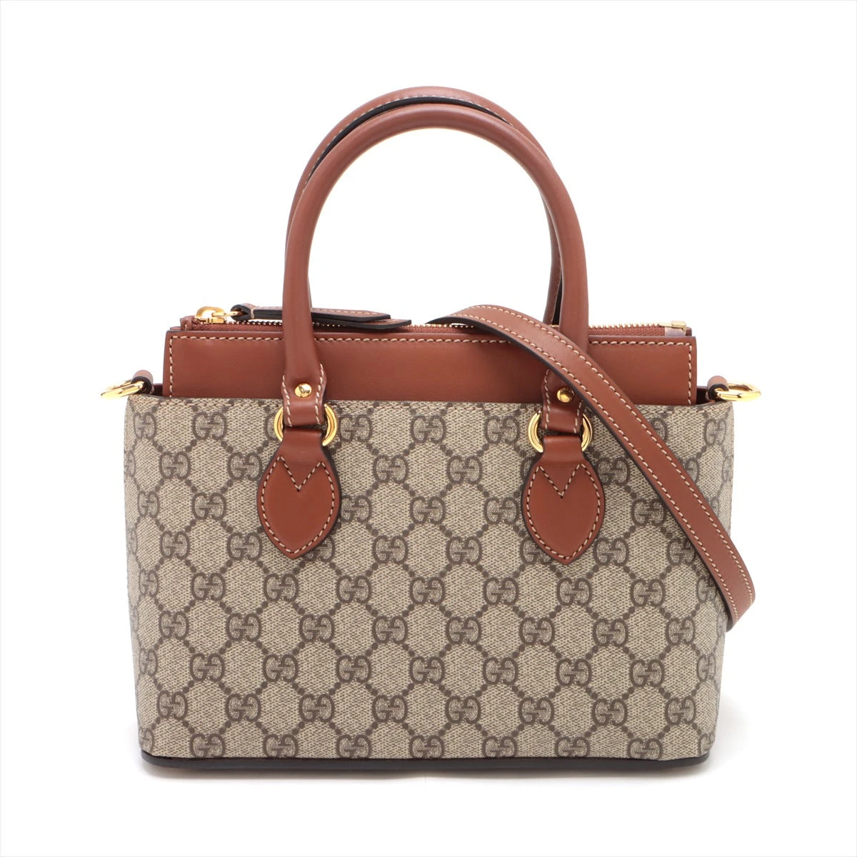 【美品】GUCCI PVC レザー ハンドバッグ GGスプリーム イタリア製 グッチ GGスプリーム PVC×レザー 2WAYハンドバッグ ベージュ