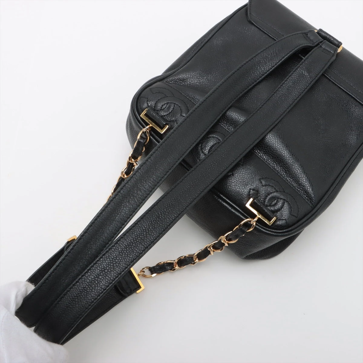 CHANEL トリプルココブラック リュックキャビアスキン シャネル トリプルココ チェーンリュック バックパック キャビア