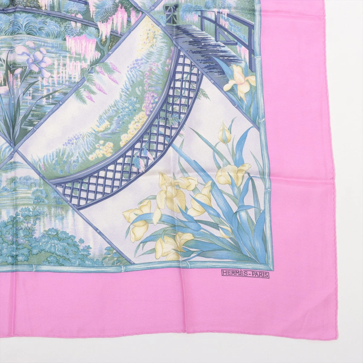 エルメス カレ90 GIVERny 庭 スカーフ シルク ピンク A2848723