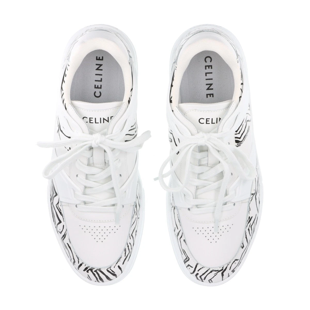 CELINE スニーカー ホワイト ブラック 42 中古・古着通販】CELINE (セリーヌ) レースアップロースニーカー