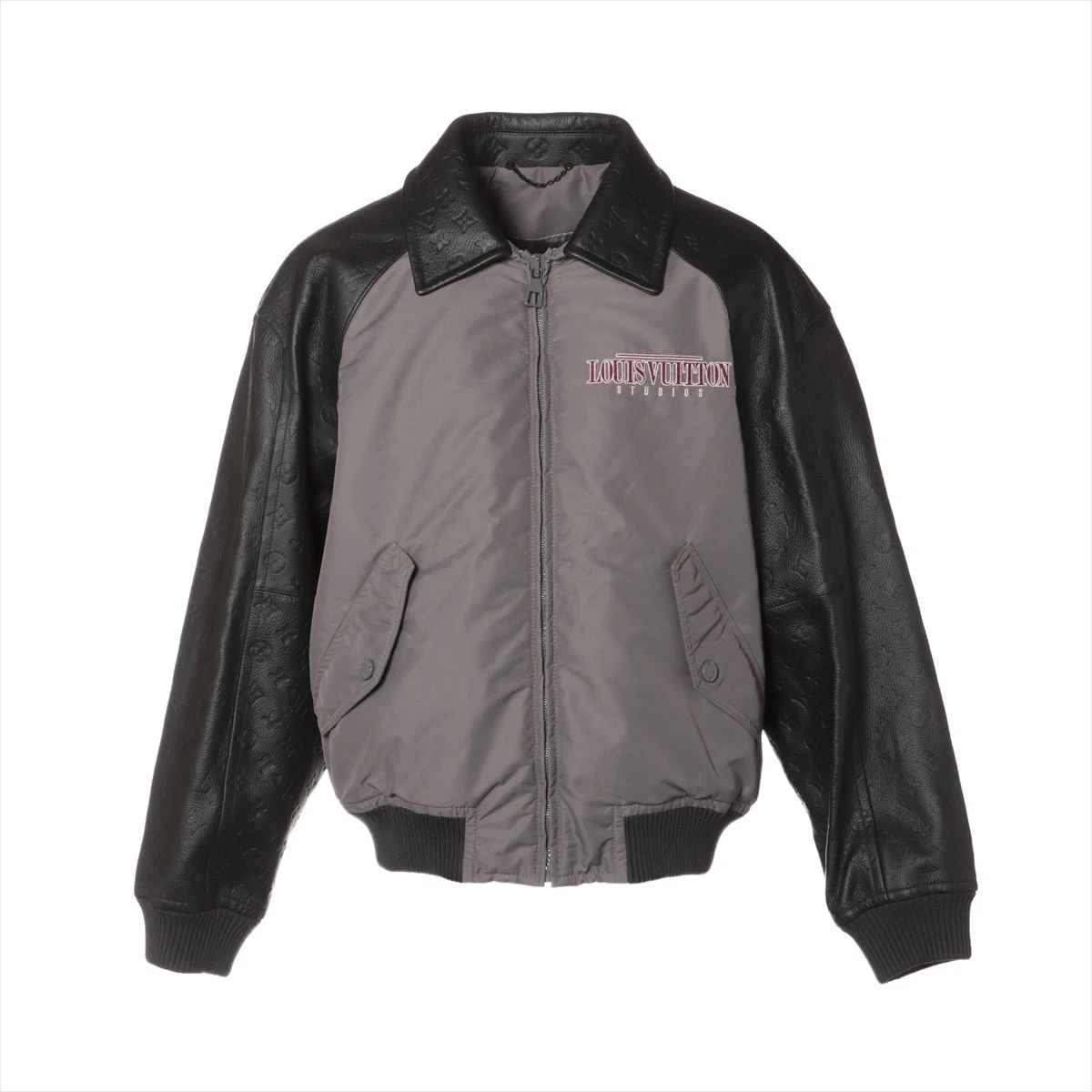 ヴィトン 23AW ナイロン×レザー ブルゾン 46 メンズ ブラック×グレー 