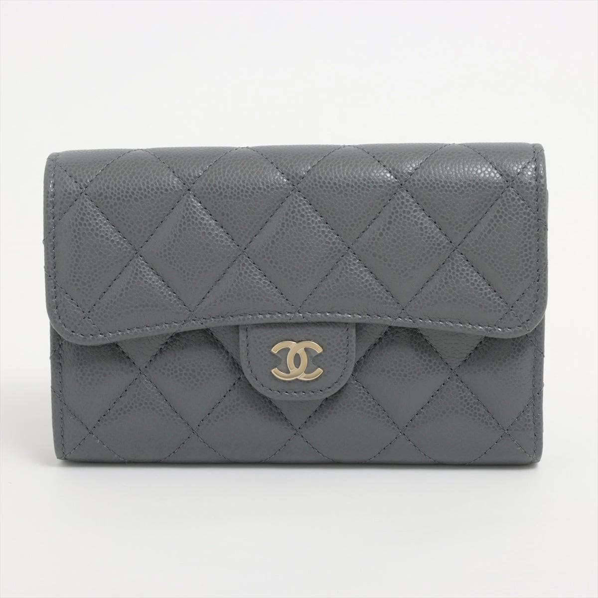 人気デザイナー キャビアスキン マトラッセ シャネル 財布 ゴールド金具 グレー 小物