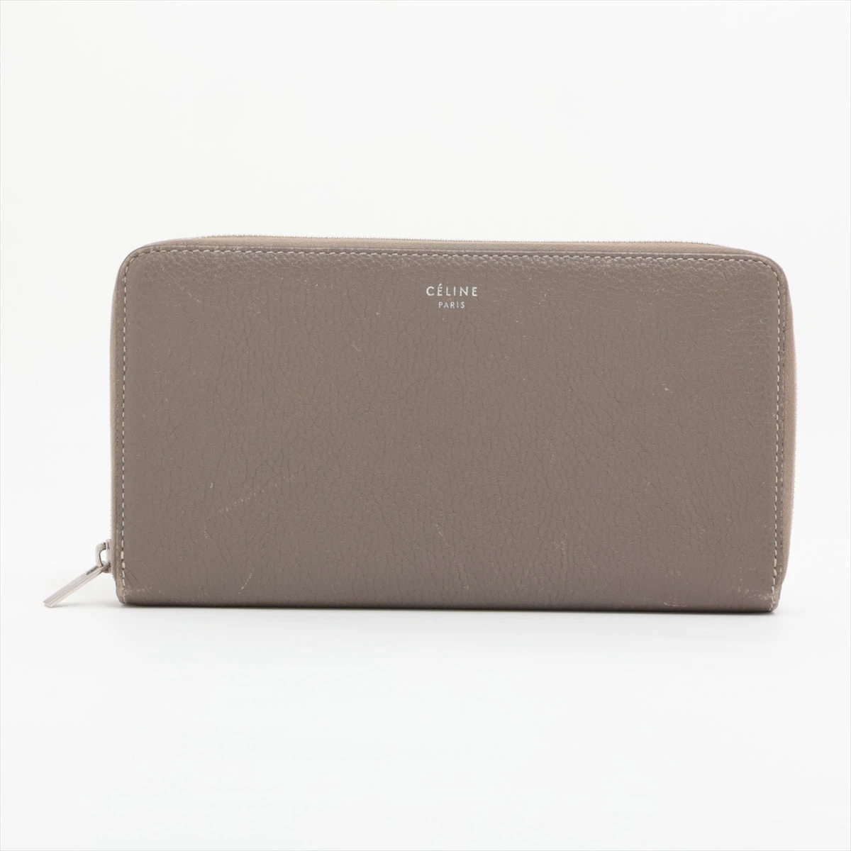 CELINE グレー レザー 長財布 カーフスキンレザー CELINE セリーヌ 長財布 ラージフラップウォレット グレイン