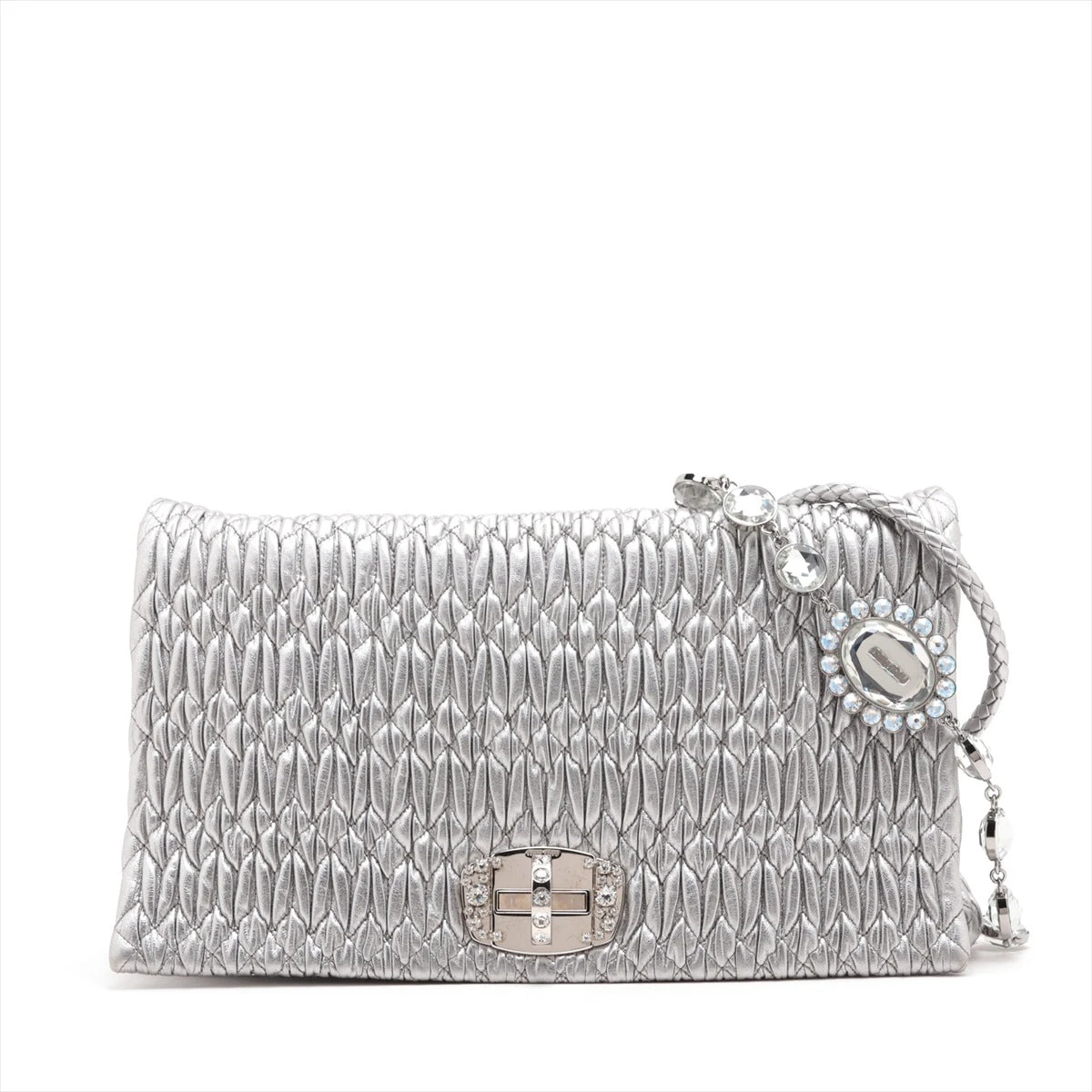 MIUMIUマテラッセ ナッパクリスタル ショルダーバッグ シルバー MIUMIUマテラッセ ナッパクリスタル ショルダーバッグ シルバー