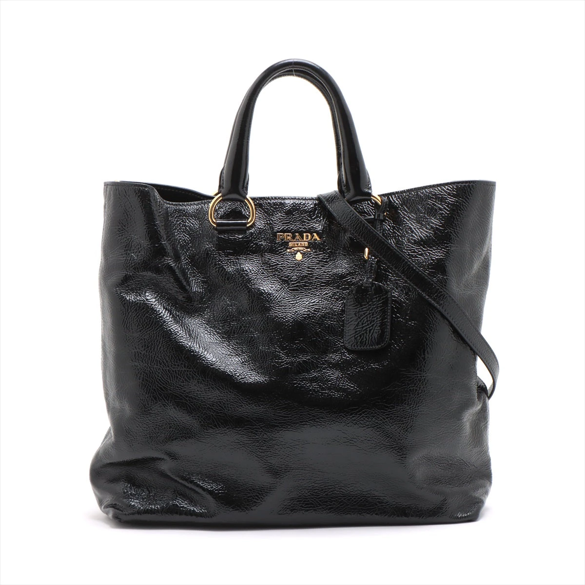 プラダ エナメル 2WAYハンドバッグ ブラック A2856155｜中古ブランド品 