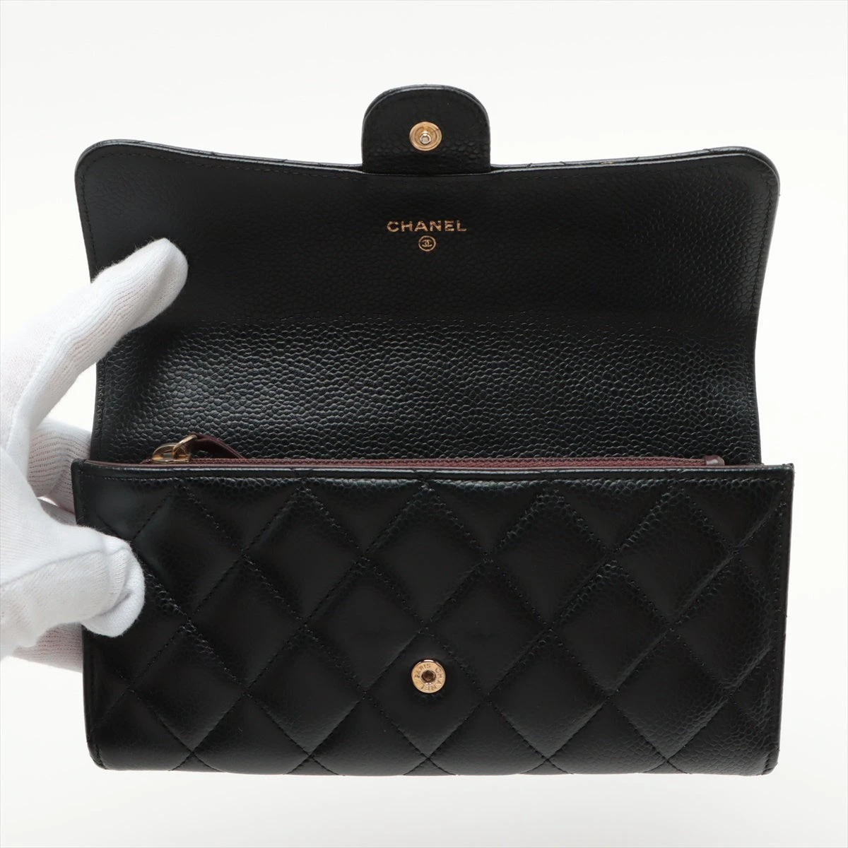 極美品◆CHANEL 長財布 キャビアスキン マトラッセ ブラック 22番台 CHANEL シャネル 財布 レディース ブランド 長財布 キャビア