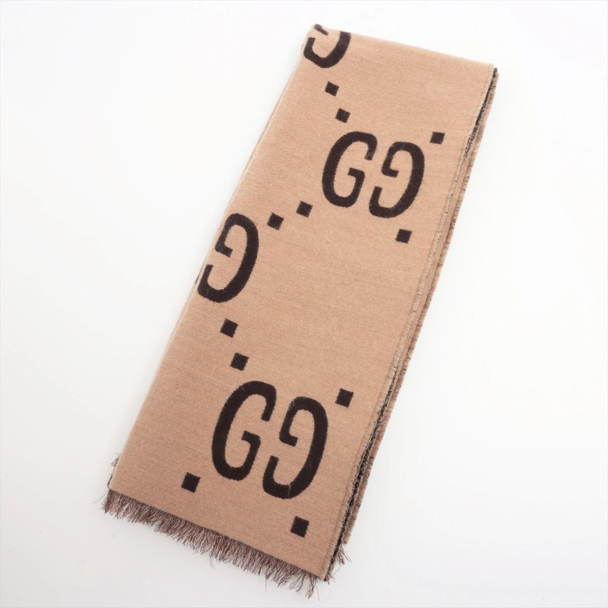 グッチ 495592 GGジャカード マフラー ウール×シルク ブラウン  